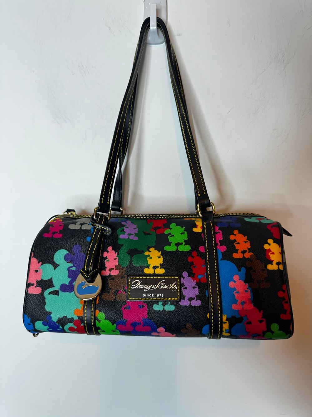 Dooney Bourke Disney Parks Rainbow Mickey Mouse Silhouette Black Barrel Satchel